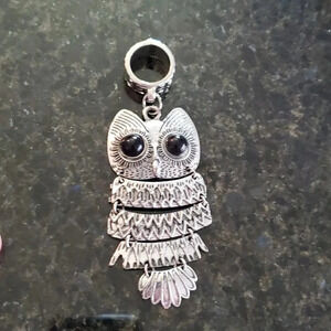 Black beaded eye Owl slider for necklace